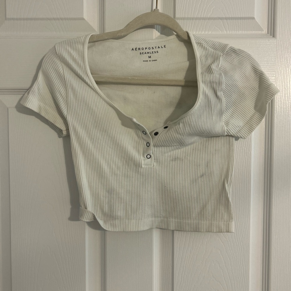 Aeropostale White Ribbed Crop Top